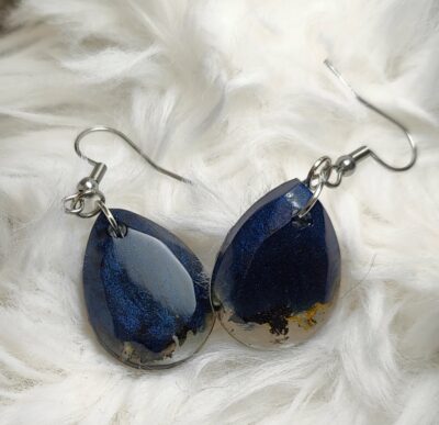 Boucles d'oreilles Bleu nuit et lichen
