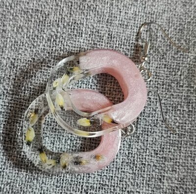 Boucles d'oreilles rose et fleurs de bruyère