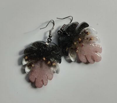 Boucles d'oreilles rose et gris incrustations