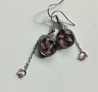 Boucles d'oreilles bruyère et chaîne argentée